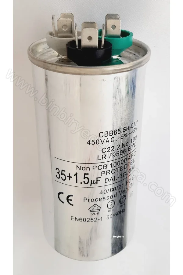 35+1.5 Μf Klima Motor Kalkış Kondansatörü | Dual Kapasitör 450V Ac