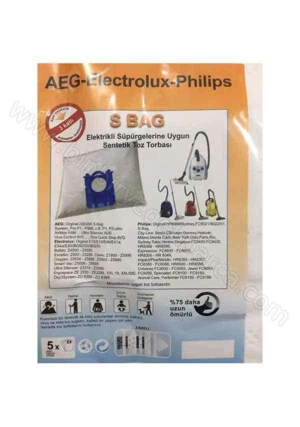 Aeg-Electrolux-Philips Elektrikli Süpürge Uyumlu S Bag Toz Torbası