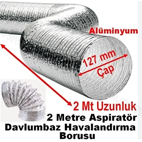 Aspiratör Ve Davlumbaz Borusu Telli Esnek Alimünyum 127mm*2mt
