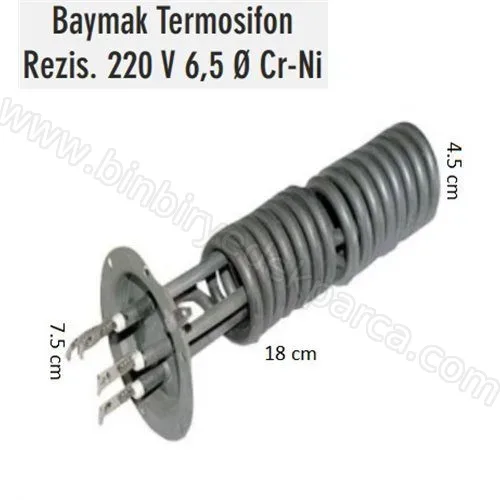 Şofben Rezistans Krom 7500 Watt 220 Volt 18 Cm