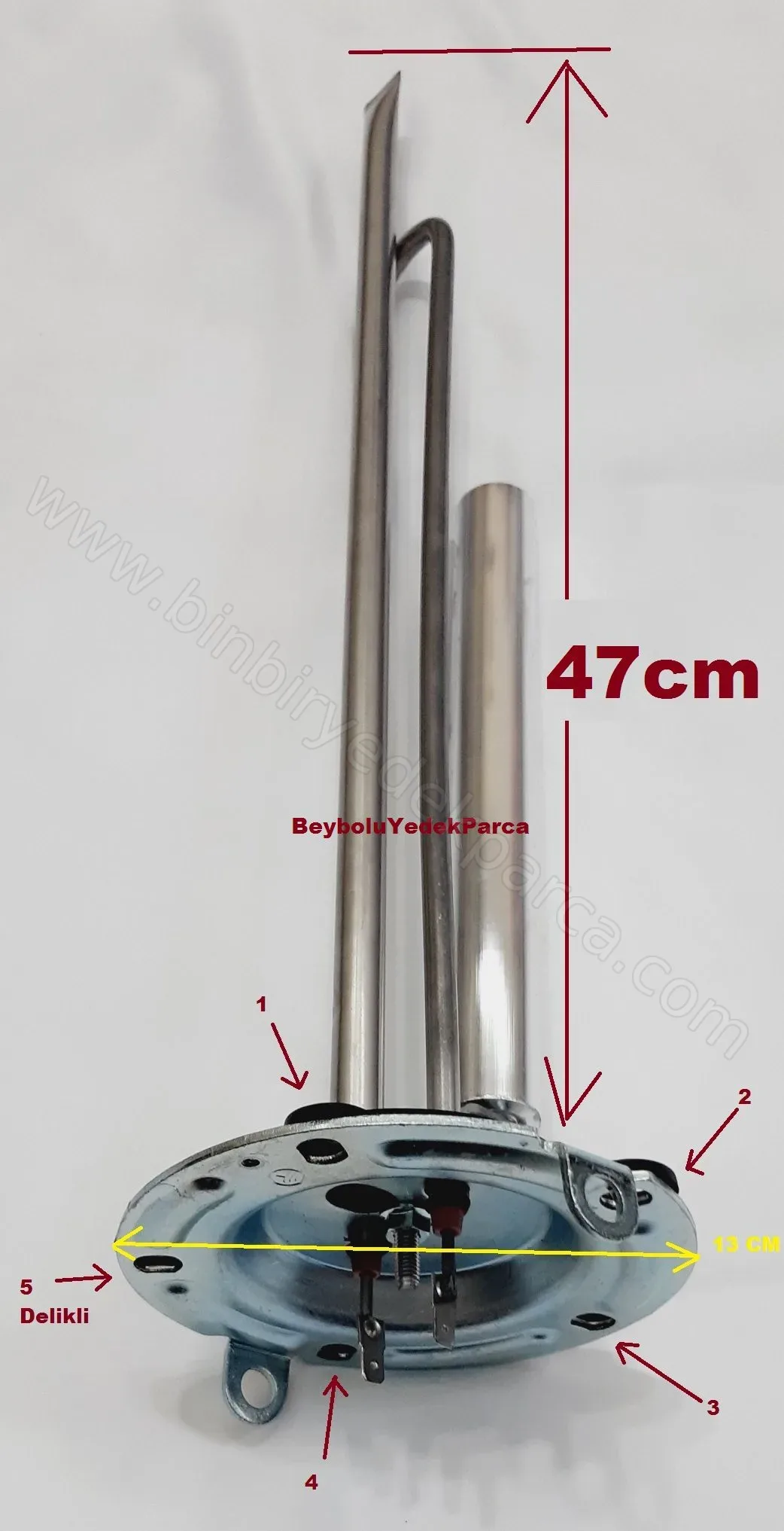 Termosifon D4 Titanyum 5 Delikli Contalı Flanşlı Anotlu Termosifon Rezistansı