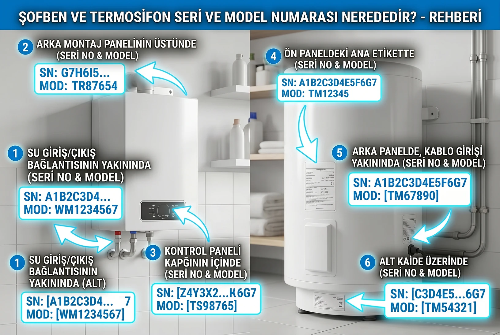 Şofben ve termosifonda model numarası nerede?