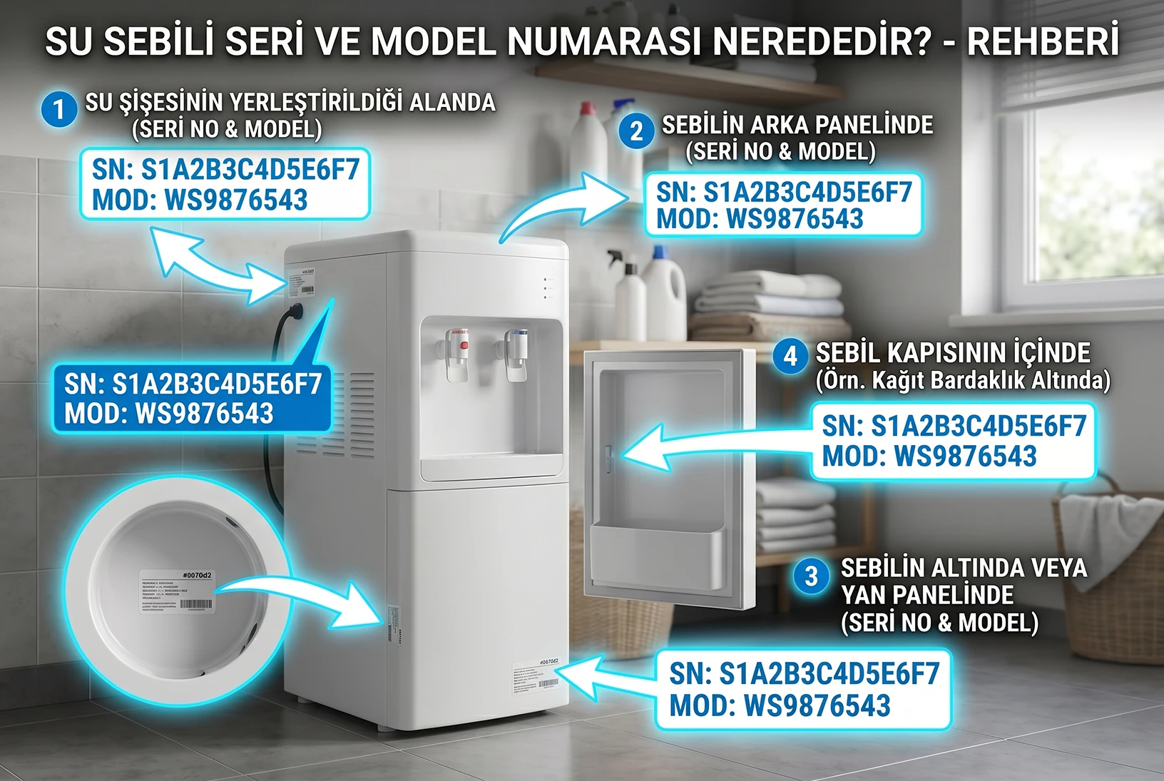 Su sebilinde model numarası nerede?