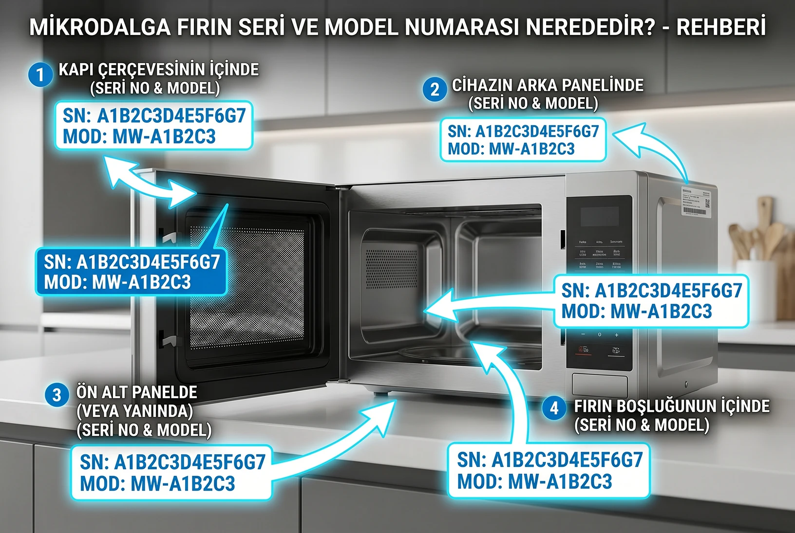 Mikrodalga fırında model numarası nerede?