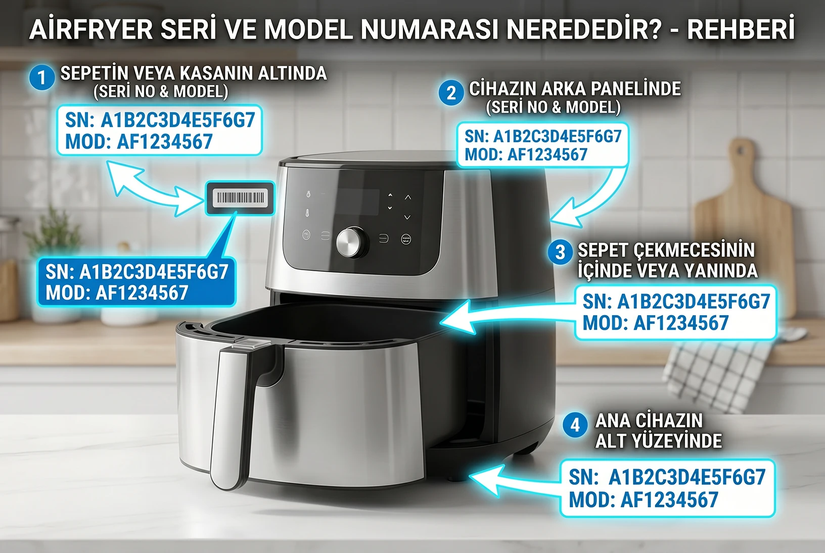Airfryer'da model numarası nerede?