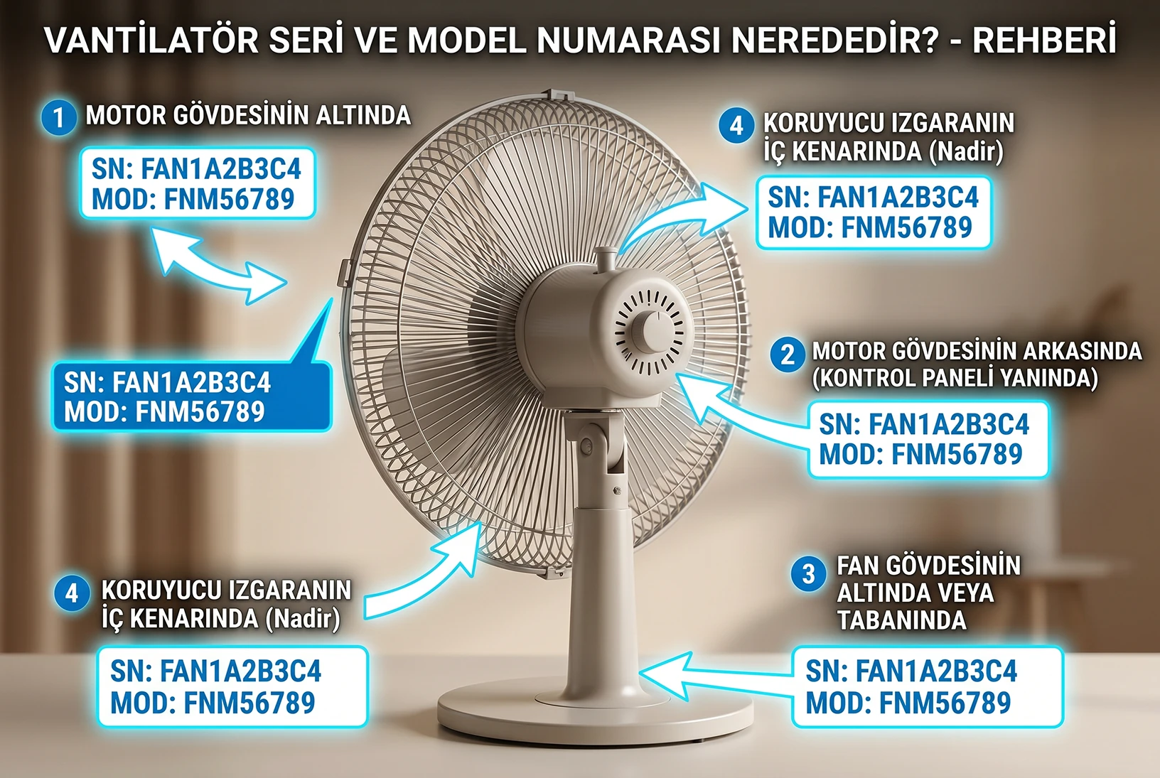 Vantilatörde model numarası nerede?